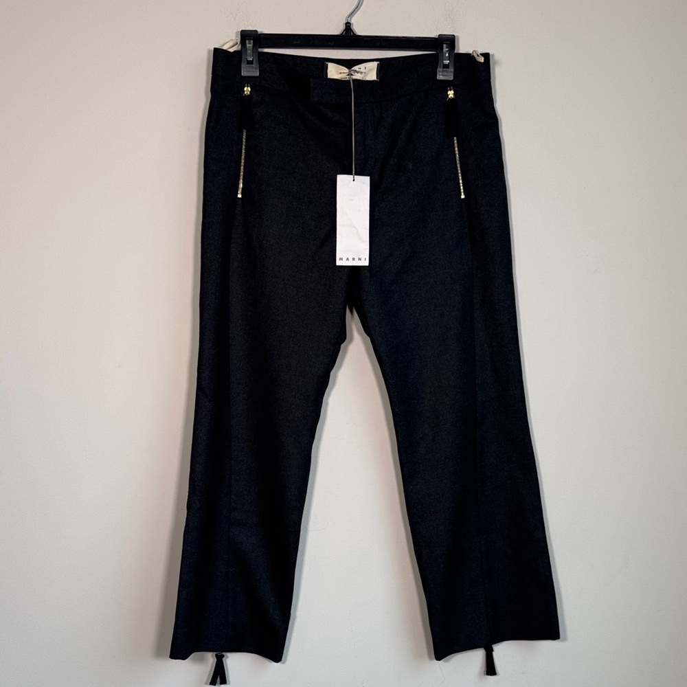 Marni Black Straight-Leg Trousers with Gold Zipper Detail